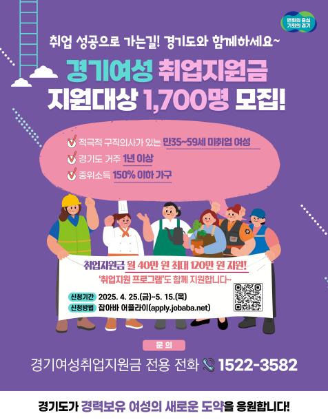 2025년 경기여성취업지원금 포스터 2025년 경기여성취업지원금 포스터